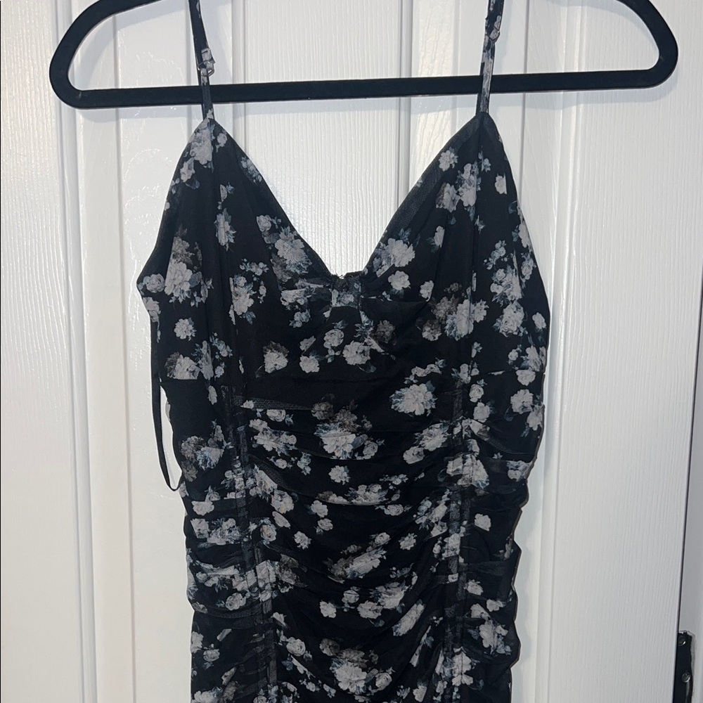 Floral Ruched Spaghetti Strap Dress